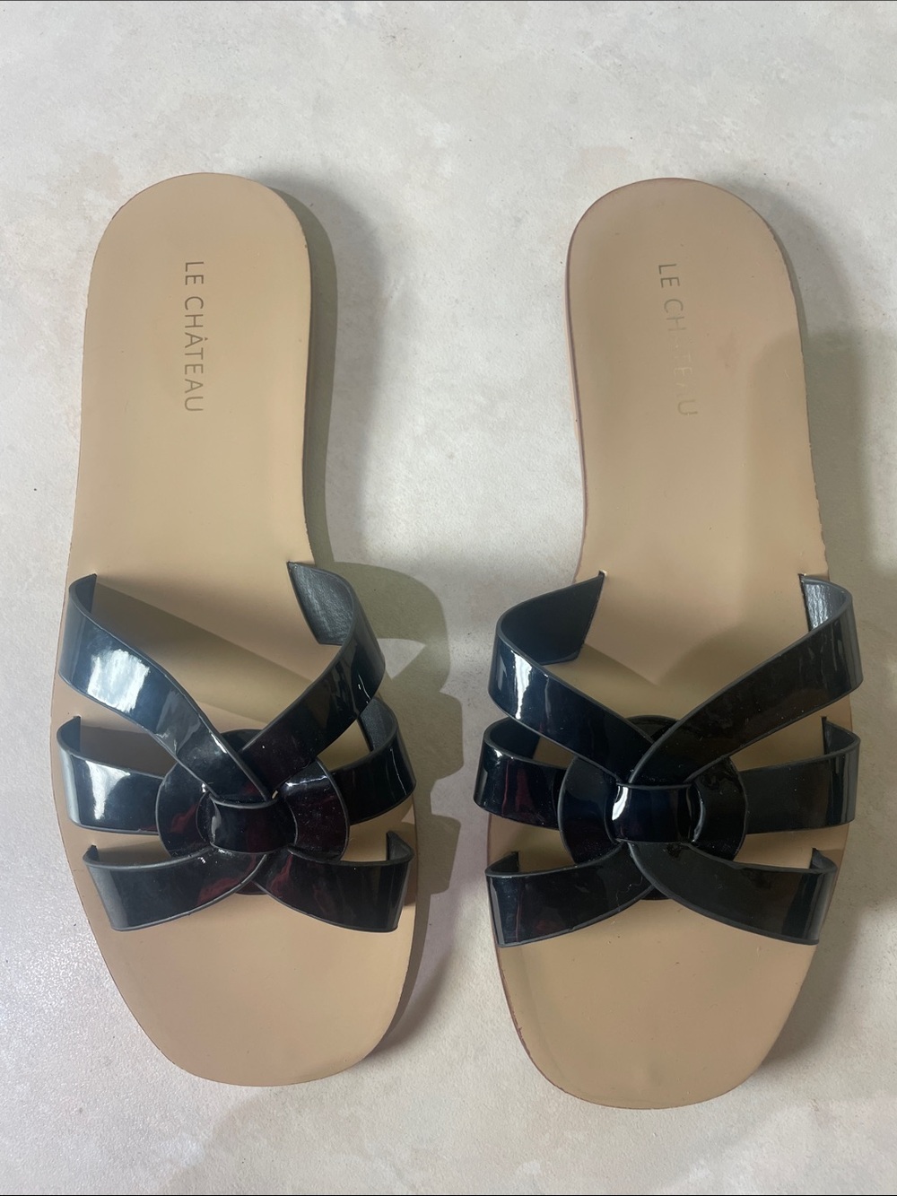 le chateau Black Braided Slide Sandals Size 7